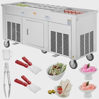 VEVOR Stroj za rolani tajlandski sladoled, 17,7" x 17,7", 2 tave